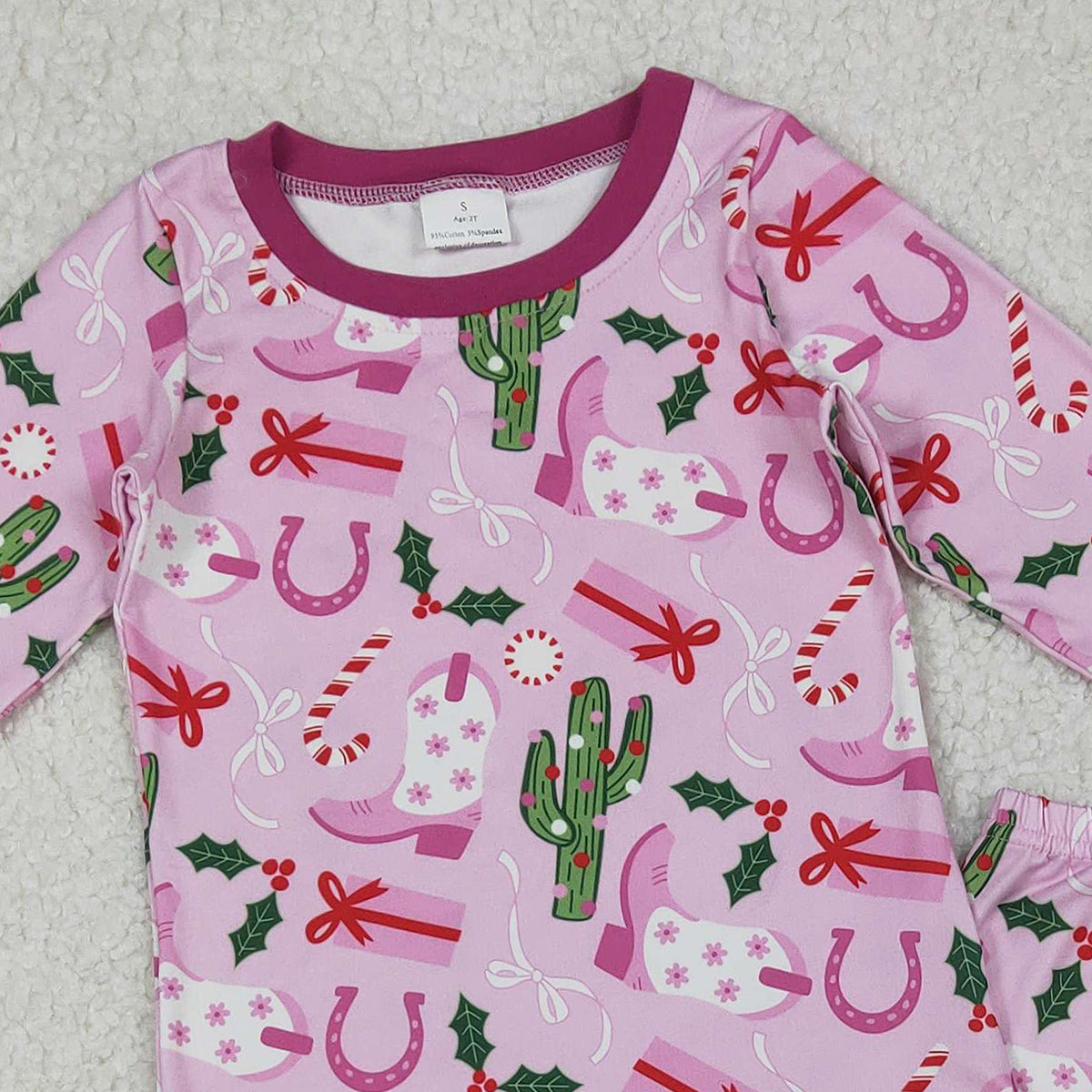 11.3 RTS NO MOQ （In stock）GLP1783 Baby Girls Christmas Western Boots Cactus Pajamas Clothes Sets