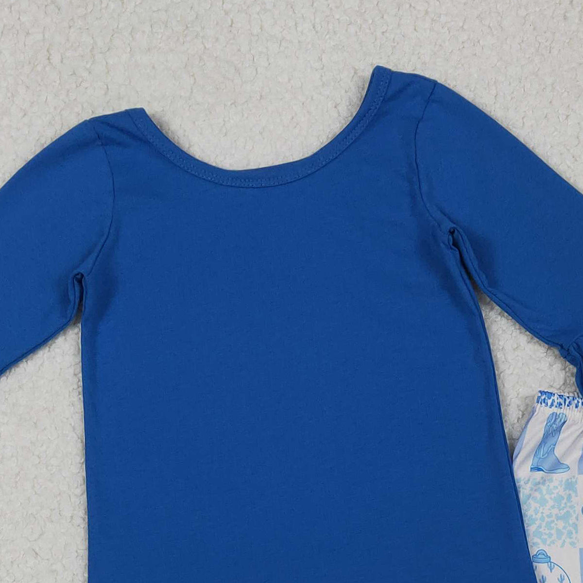 11.6 RTS NO MOQ （In stock）GLP3037 Baby Girls Blue Top Santa Gingerbread Bell Bottom Pant Christmas Clothes Set