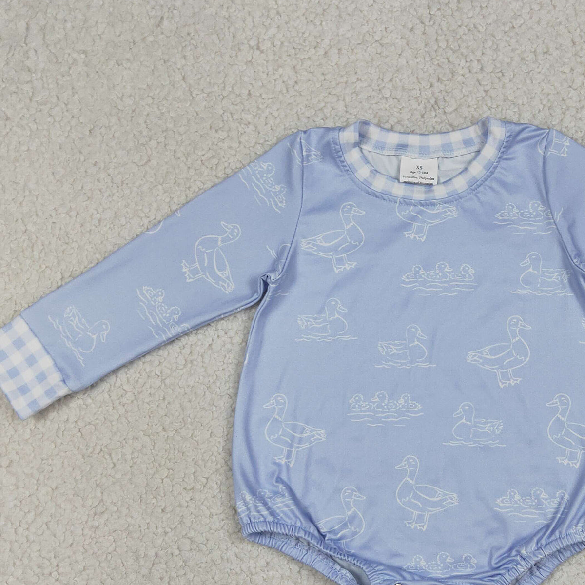 4.2 LR2969 RTS NO MOQ （In stock) Long sleeves light blue duck baby boys romper