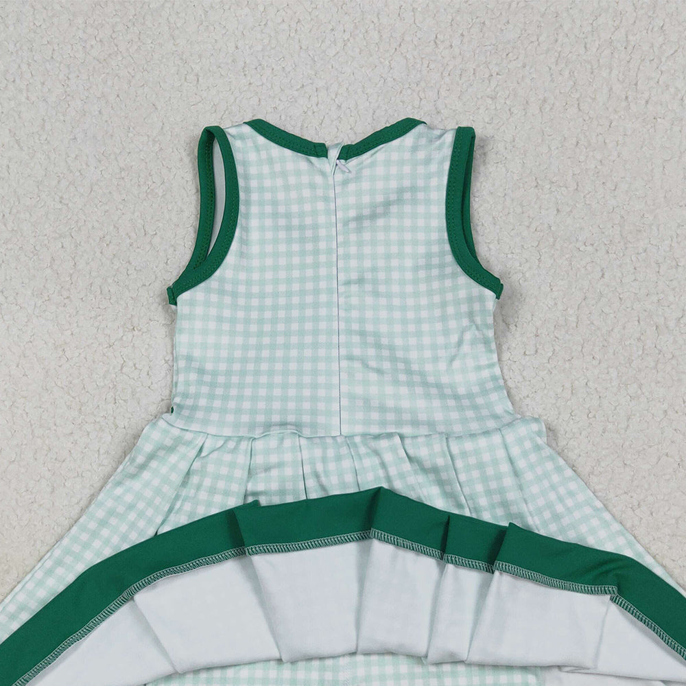 RTS NO MOQ （In stock）GSD2632 Baby Girls Summer Dress Baby Girls Green Plaid Sleeveless Ruffle Short Yoga Knee Length Dresses