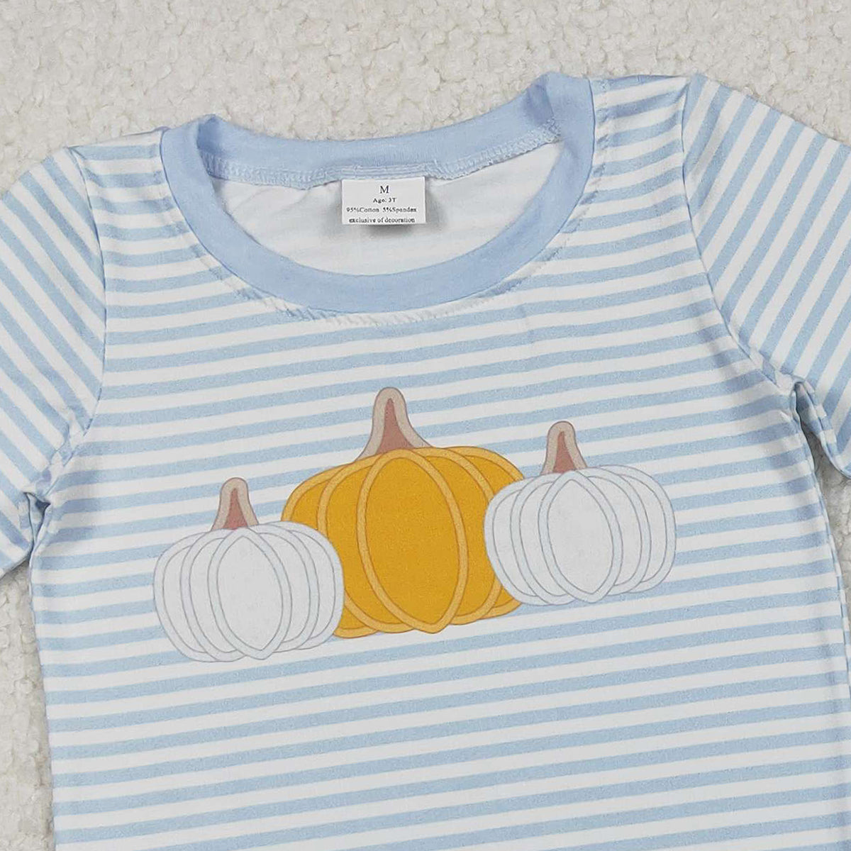 10.14 RTS NO MOQ （In stock）BSSO1548 Baby Boys Winter Outfits Baby Boys Blue Stripes Pumpkins Top Shorts Fall Clothes Set