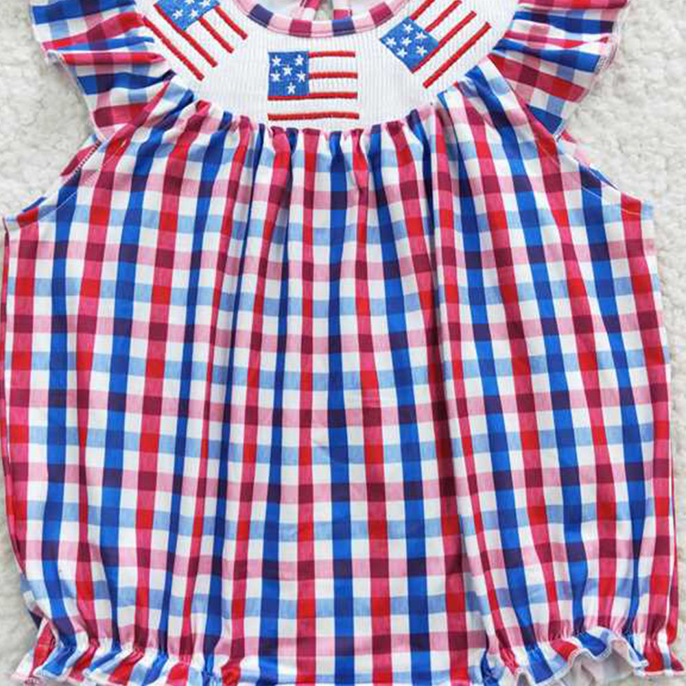 4.11 SR0388 RTS NO MOQ Flag embroidery smock baby girls 4th of july romper