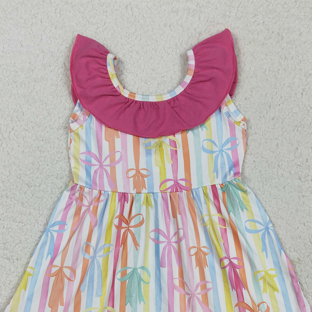 7.16  GSD2322RTS NO MOQ Baby Girls Summer Dress Baby Girls Colorful Stripe Bows Knee Length Dresses