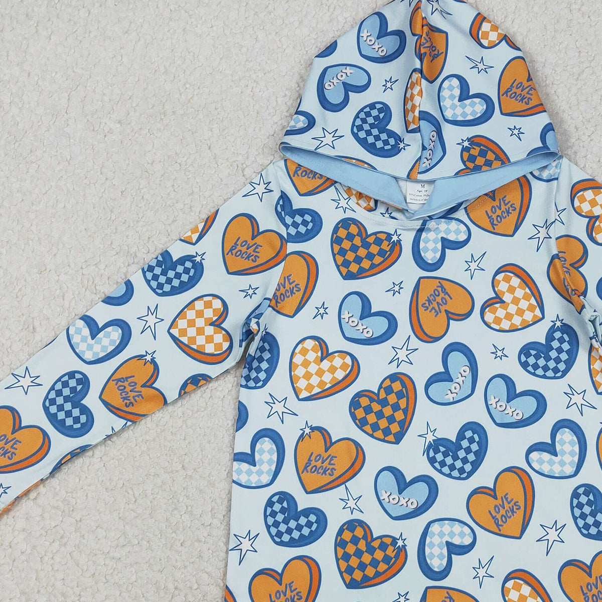 12.8 RTS NO MOQ （In stock）BT1510 Baby Boys Long Sleeve XOXO Hearts Stars Valentines Hoodies Top