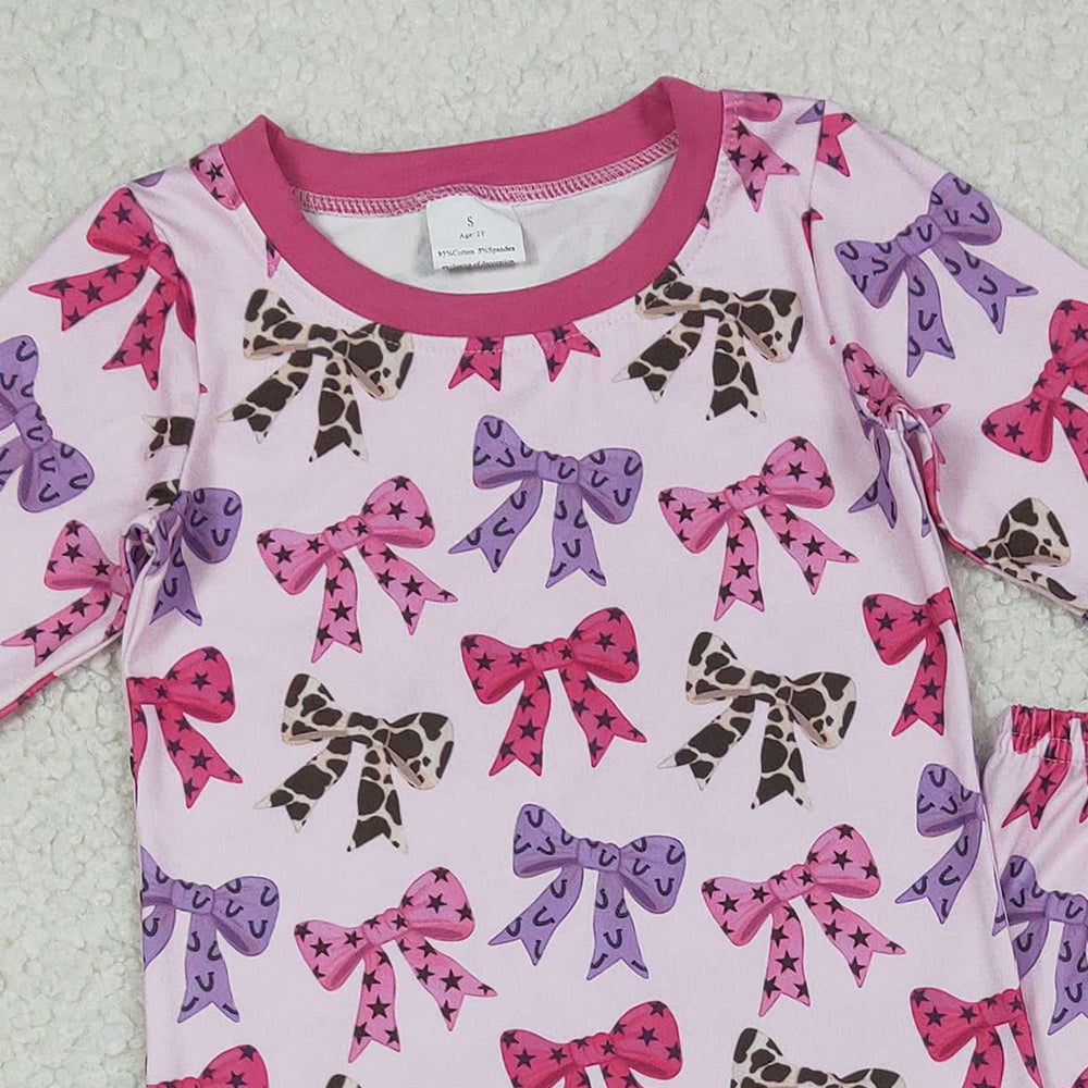 RTS NO MOQ （In stock）GLP2730 Baby Girls Winter Outfits Colorful Bows Top Pants Fall Pajamas Sets