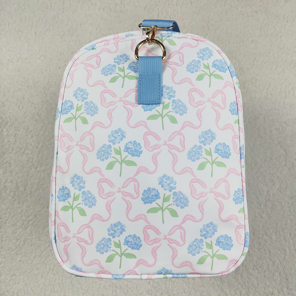 USA Shop (in stock)BA0294Light Blue Floral Bow Women Duffel Bag Ruffle Band Stylish Casual Canvas Tote for Travel And Leisure