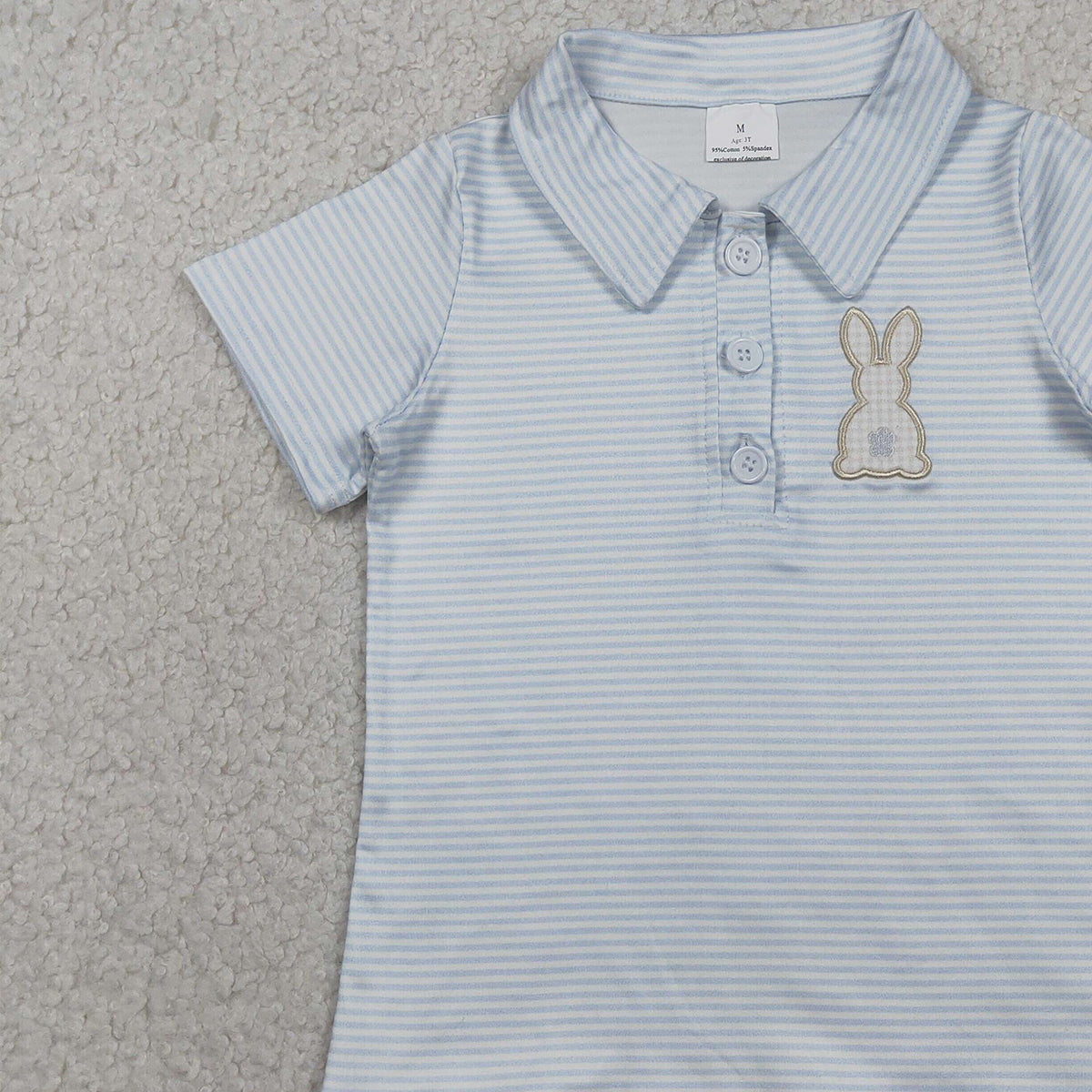 3.30 RTS NO MOQ （In stock）BT1708 Stripe rabbit embroidery kids boys Easter polo shirt