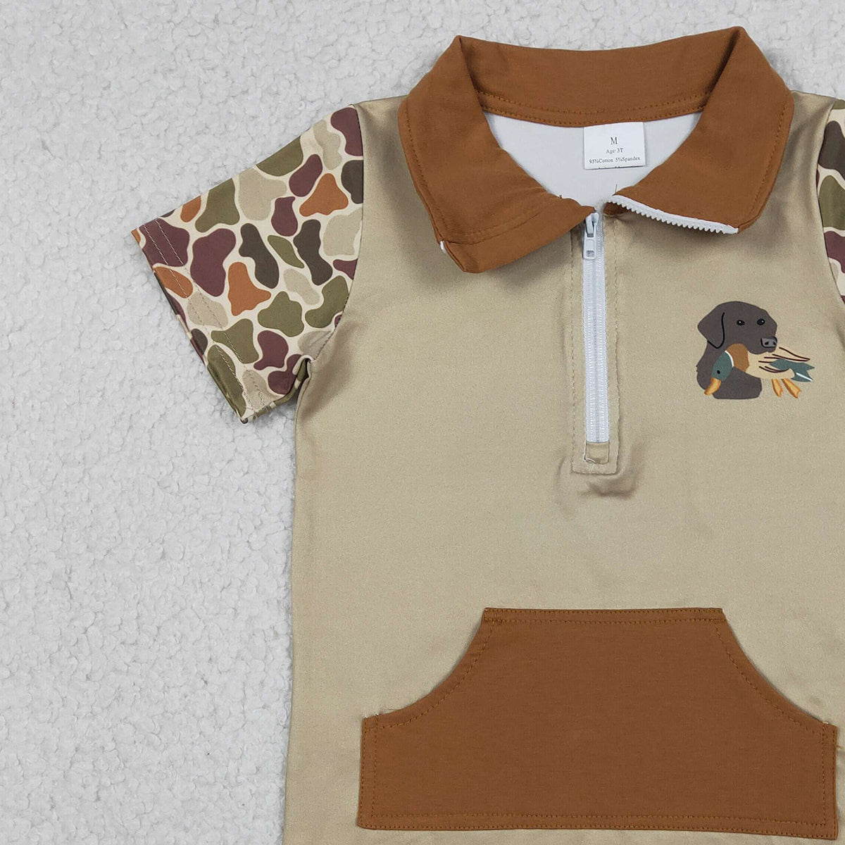 12.25 RTS NO MOQ （In stock）BT1532 Baby Boys Southern Khaki Camo Duck Dogs Zip Pockets Hunting Pullovers Top