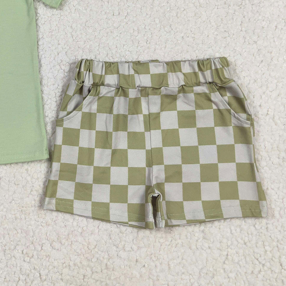 8.25  BSSO1470RTS NO MOQ Baby Boys Summer Boys Outfits baby boy clothes green short sleeve shorts set