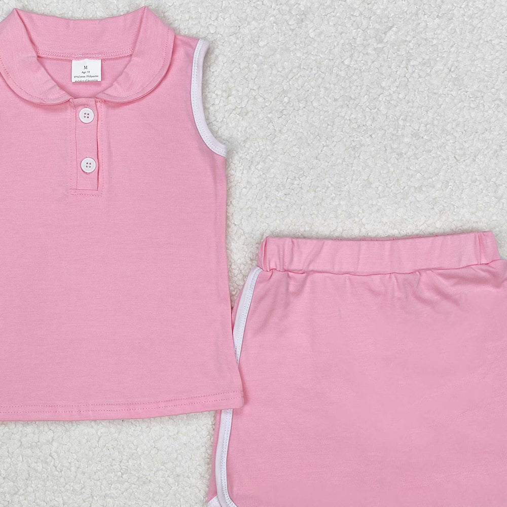 GSD1975Pink Cotton Sleeveless Polo Shirt Skirt Set for Girls Kids' Matching Clothing Outfit