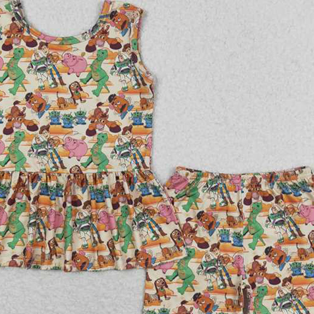 GSSO1275 New Rts No Moq 8-9 Days By Air Arrived it Sleeveless pig dinosaur toy peplum shorts girls clothes