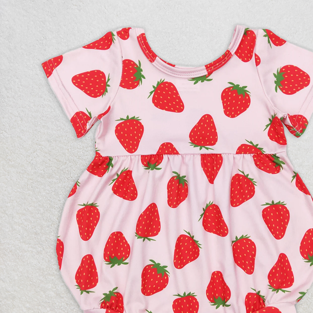 SR0535  RTS NO MOQ Baby Girls Summer Rompers  Baby Girls Strawberry Short Sleeve Rompers