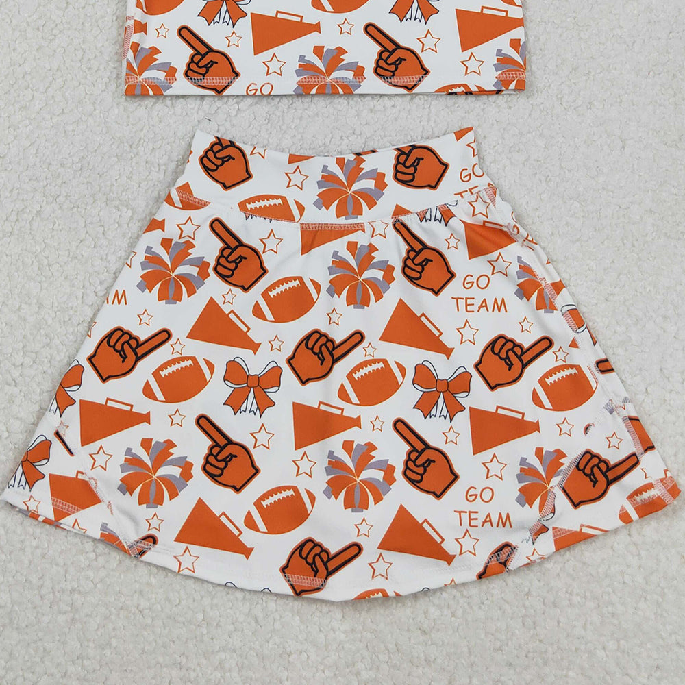 RTS NO MOQ （In stock）GSD2695 Baby Girls Yoga Sets Baby Girls Team Yellow Footballs T Vest Top Short Skirts Yoga Set