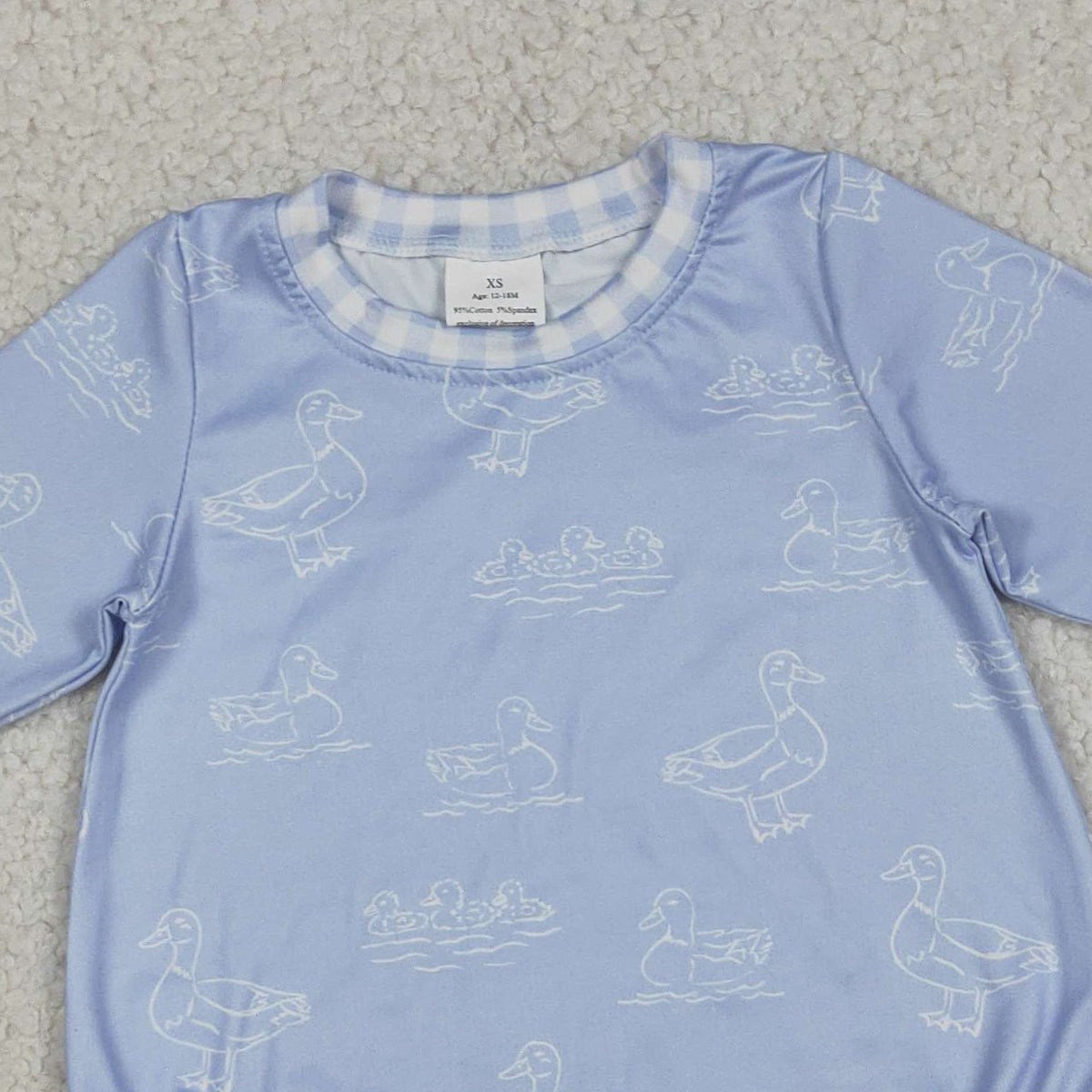4.2 LR2969 RTS NO MOQ （In stock) Long sleeves light blue duck baby boys romper