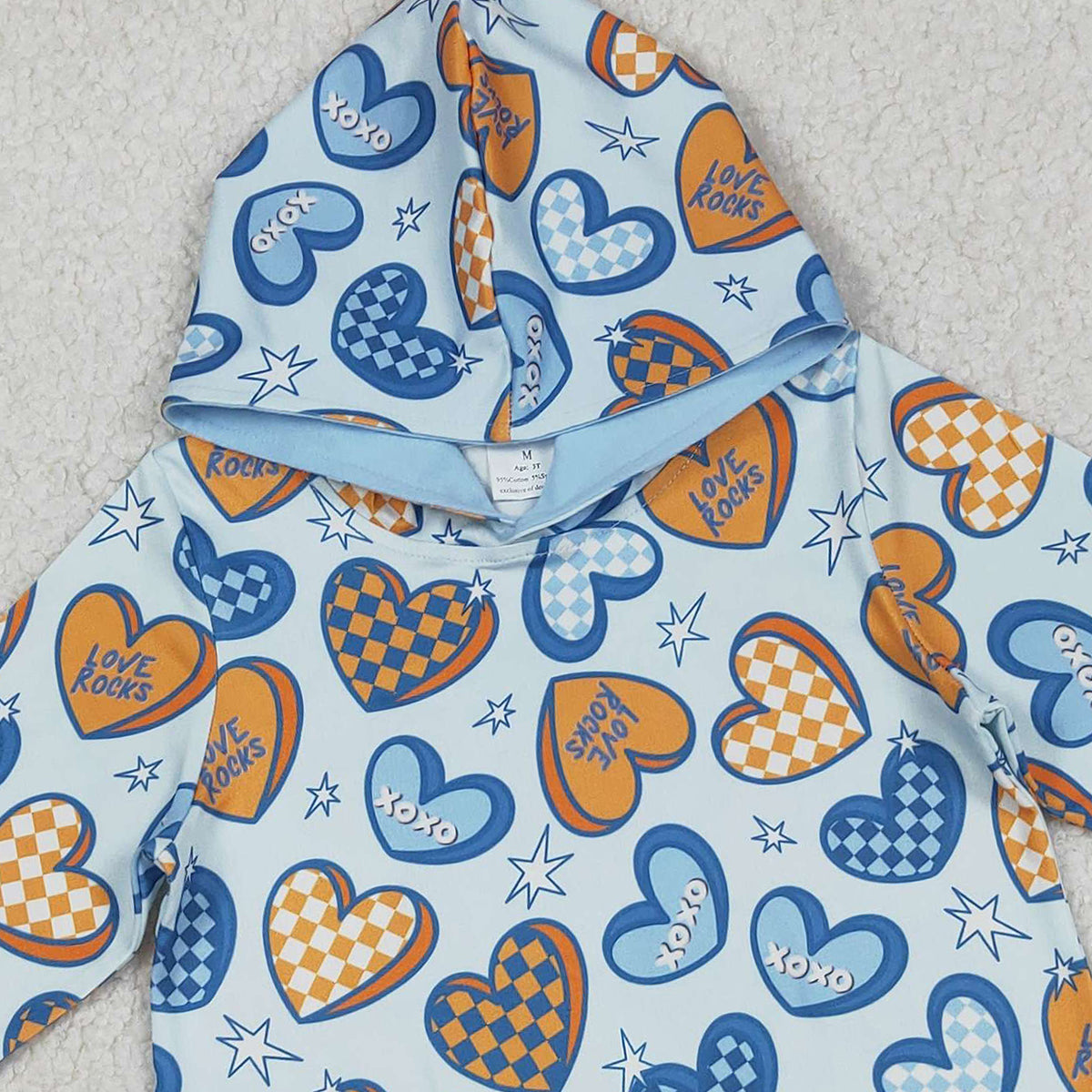 12.8 RTS NO MOQ （In stock）BT1510 Baby Boys Long Sleeve XOXO Hearts Stars Valentines Hoodies Top