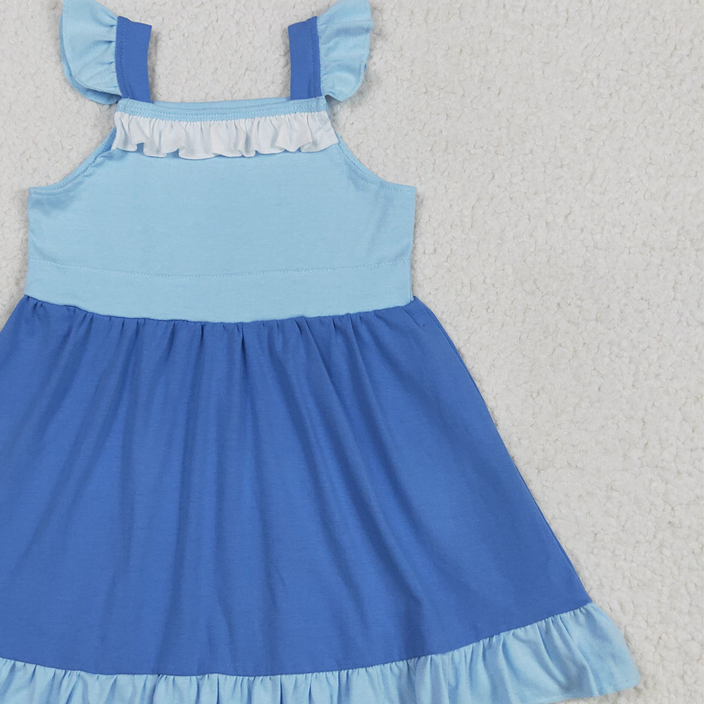 GSD2393RTS NO MOQ Baby Girls Summer Dress  baby girl clothes blue flying sleeve dress