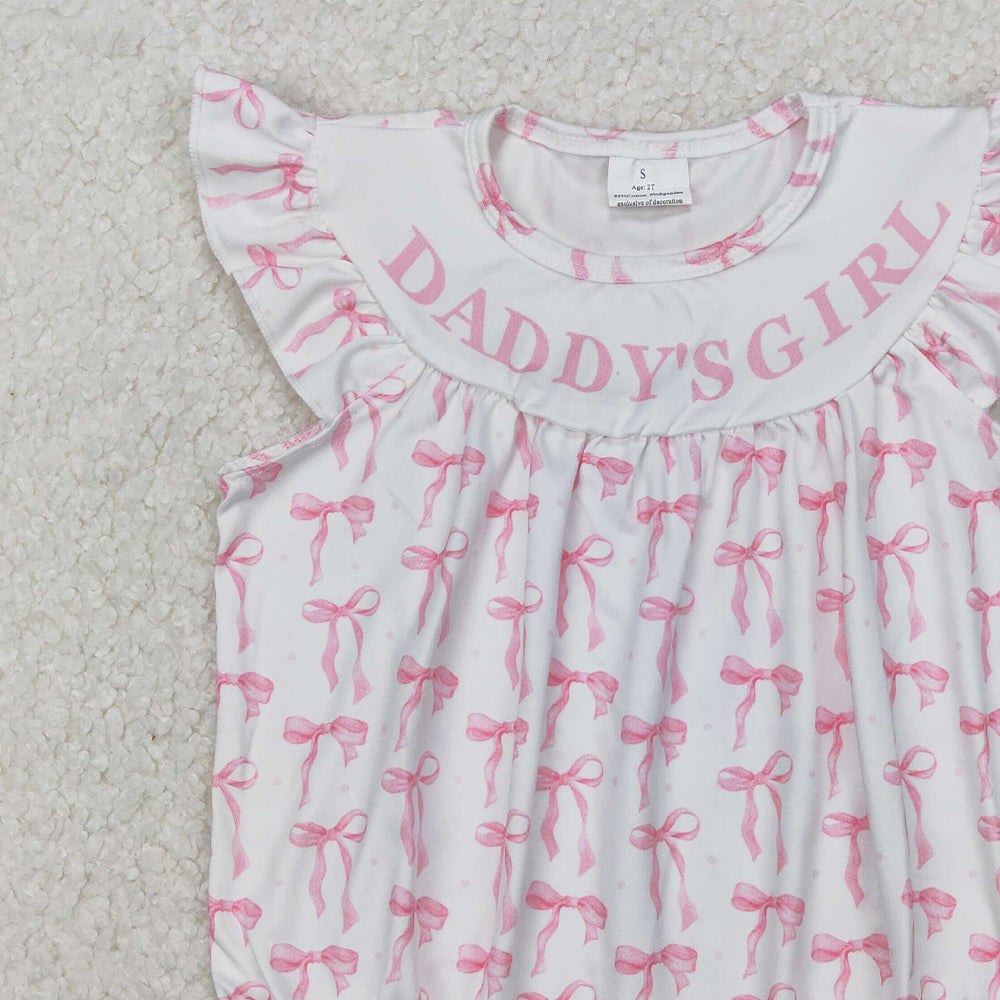 5.19  SR2806 RTS NO MOQ Daddy's girl pink bow baby girls summer romper