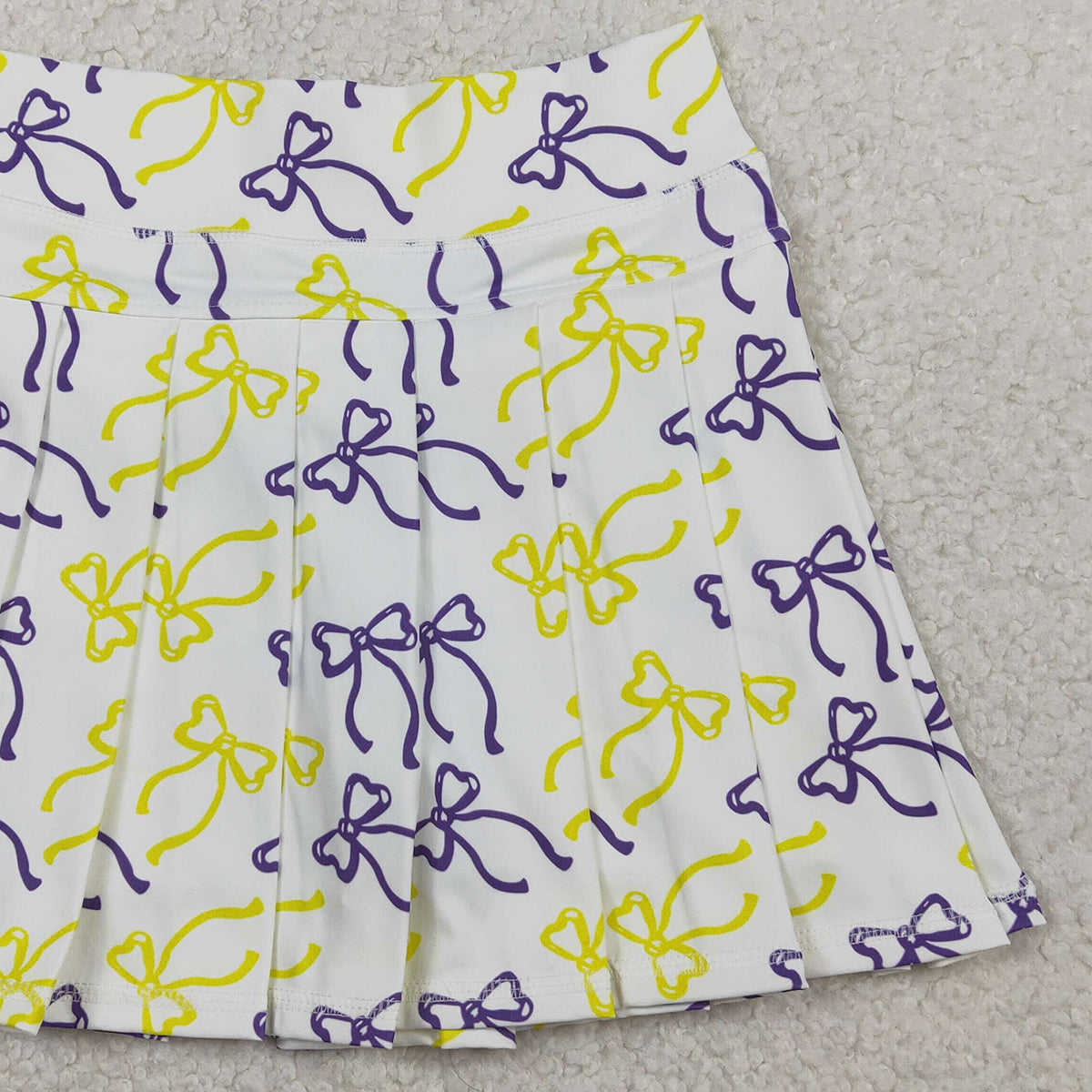 1.20 RTS NO MOQ （In stock）GLK0212 Baby Girls Summer Shorts Baby Girls Purple Yellow Bows Yoga Active Pleated Skirt Shorts Bottom