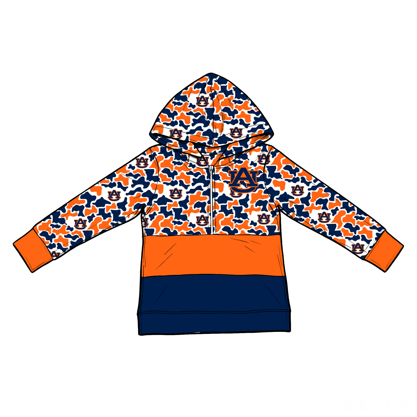 CUSTOM MOQ 5 mix size summer teams Baby Kids Camo Half Zip Hoodie Sports Team Logo Toddler Hooded Sweatshirt