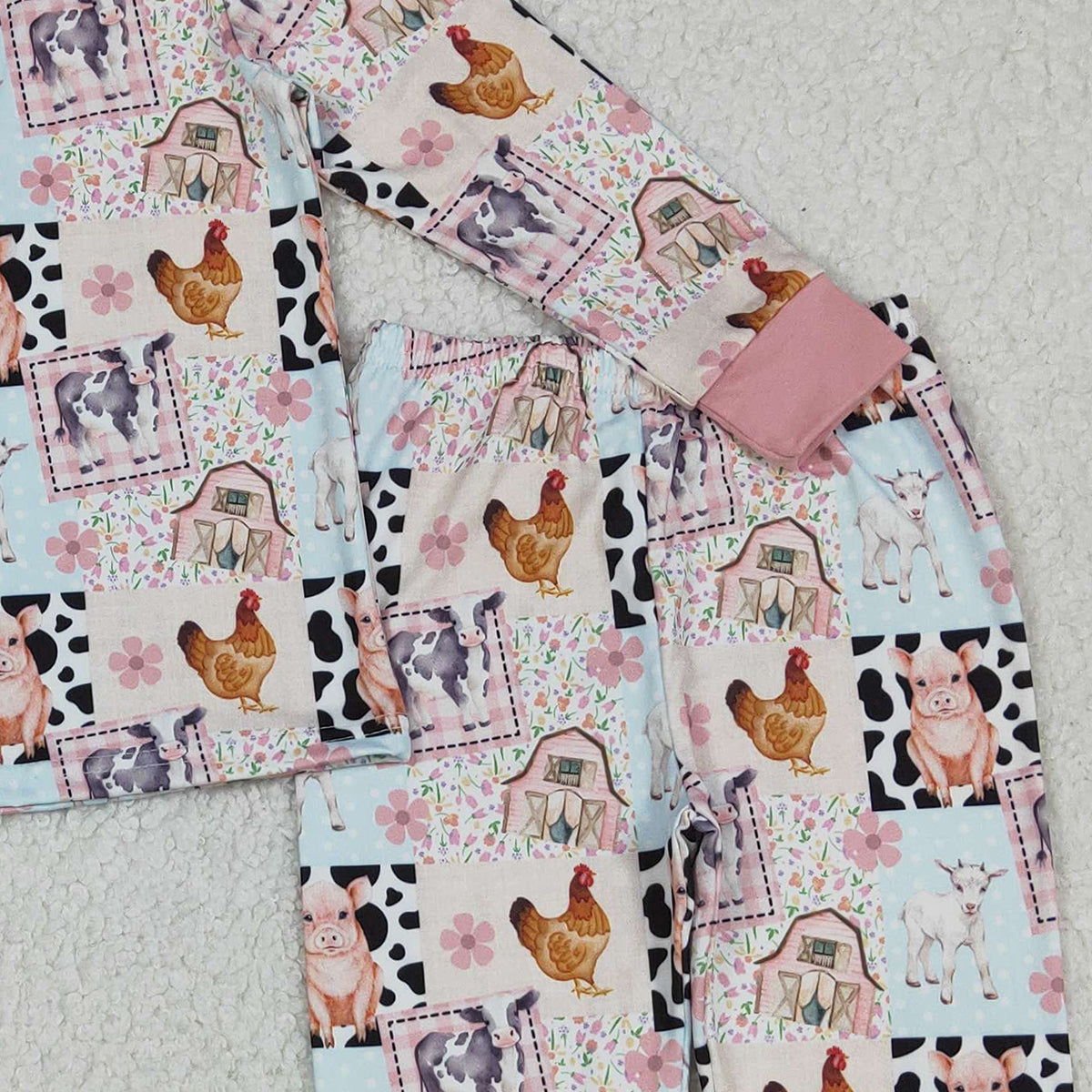 12.6 RTS NO MOQ （In stock）GLP2805 Baby Girls Pigs Chicks Top Pants Farm Pajamas Sets