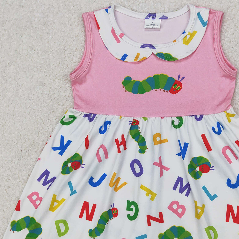 4.09 GSD2152 RTS NO MOQ Baby Girls Summer Dress Baby Girls Pink Sleeveless Letters Caterpillar Dress