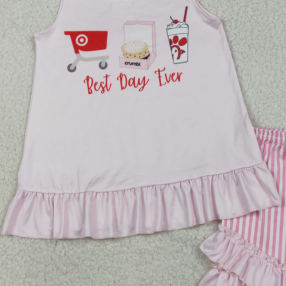 1.21 RTS NO MOQ （In stock）GSSO3008 Baby Girls Best Day Ever Chicken Tunic Stripe Ruffle Shorts Clothes Sets