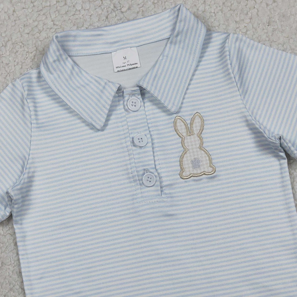 3.30 RTS NO MOQ （In stock）BT1708 Stripe rabbit embroidery kids boys Easter polo shirt