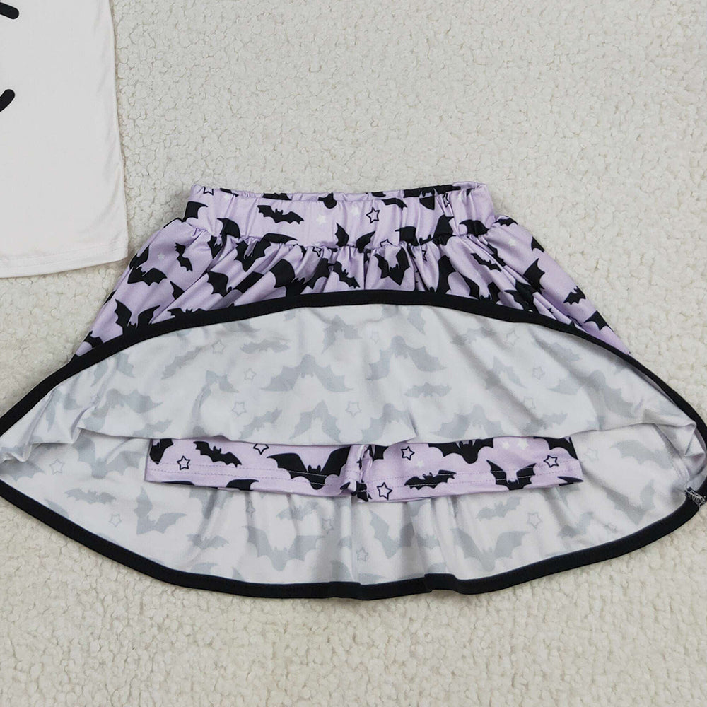 RTS NO MOQ （In stock）GSD2772Baby Girls Skirt Sets Baby Girls Hey Boo Top Bats Plaid Skorts Halloween Clothes Set
