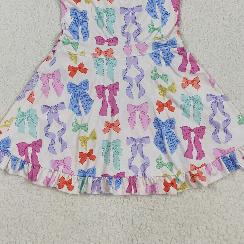 7.16 GSD2291 RTS NO MOQ Baby Girls Summer Yoga Dress Baby Girls Strap Colorful Bows Yoga Ruffle Knee Length Dresses