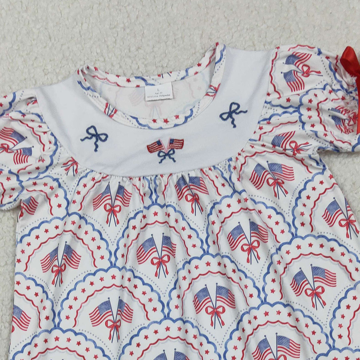 2.9 RTS NO MOQ （In stock）GSD3525 Kids Clothing for Girls Baby Girls Checked Knee Length Dress Embroidered Bows Flags 4th of July Outfit