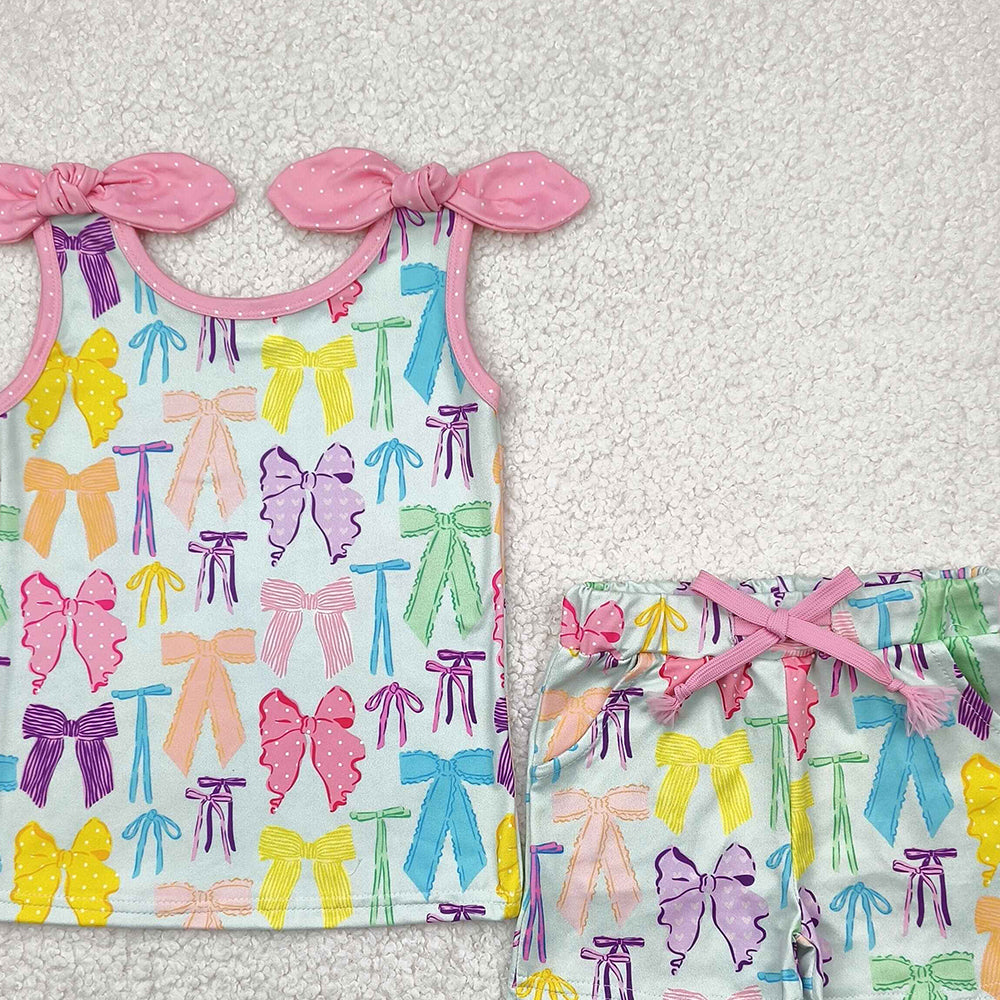 6.09   GSSO2188RTS NO MOQ Baby Girls Summer Outfits baby girl clothes bow sleeveless shorts set