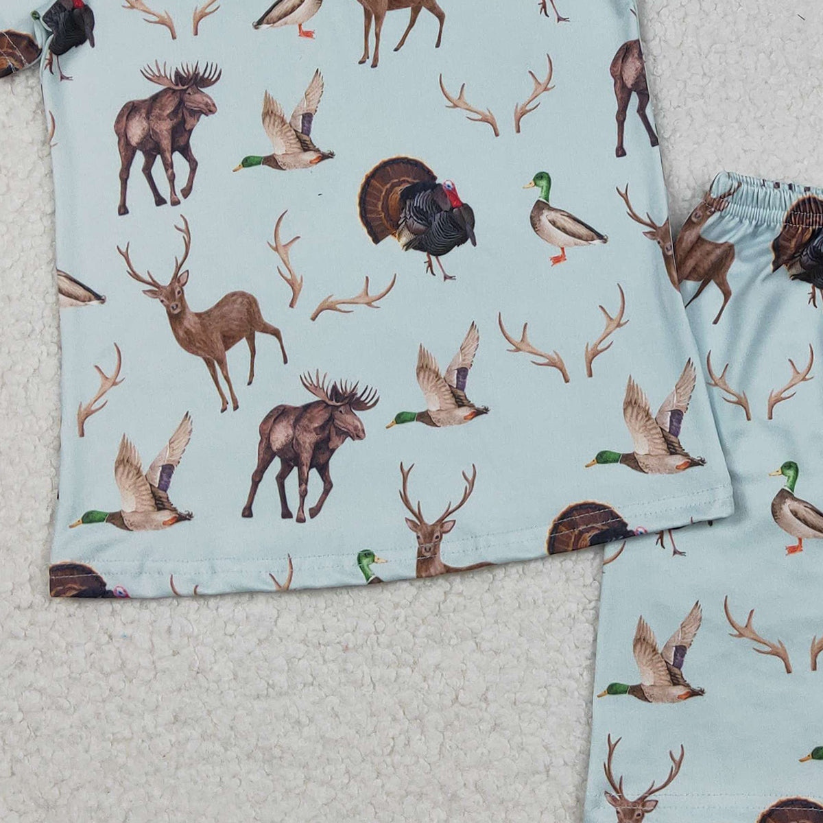 11.22 RTS NO MOQ （In stock）GSSO2709 Baby Girls Turkey Deer Ducks Top Shorts Hunting Pajamas Sets