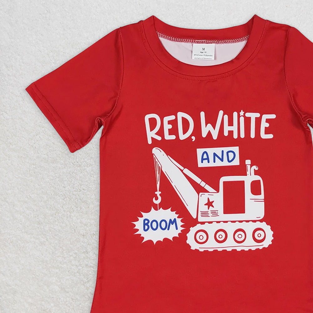 BT0652 RTS NO MOQ Baby Boys Summer Tops  Baby Boys Red 4th Of July Truck Short Sleeve Tee Shirts Tops