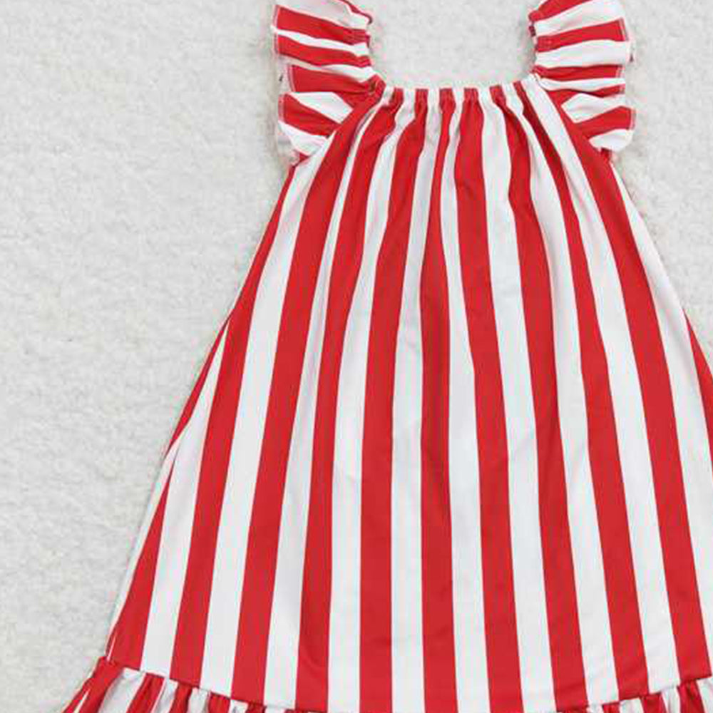 GSD0675 RTS NO MOQ Short sleeves stripe stars bow girls 4th of july dress