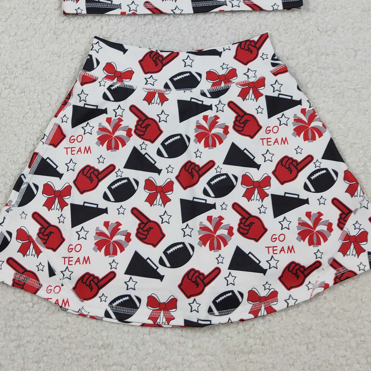 2.3 RTS NO MOQ （In stock）GSD2693 Baby Girls Team Red Football Bows Vest Top Short Skirts Yoga Sets