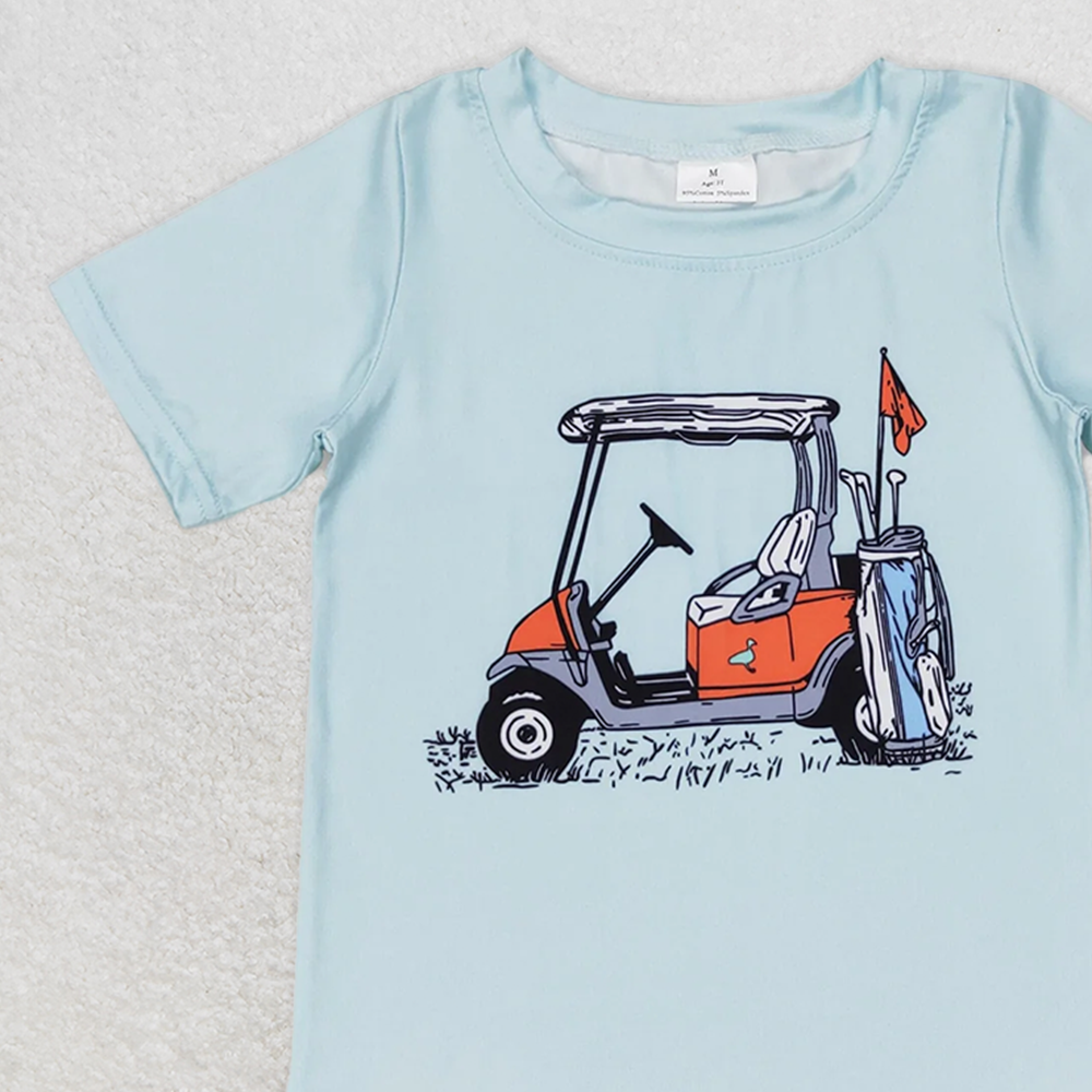 BT0646  RTS NO MOQ Baby Boys Summer Tops Baby Boys Blue Golf Cart Short Sleeve Tee Shirts Tops