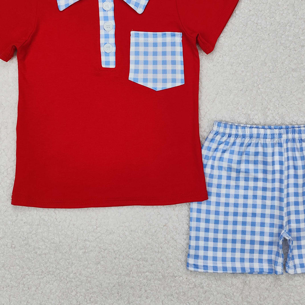 BSSO1152 New Rts No Moq 8-9 Days By Air Arrived it Red short sleeves polo shirt plaid shorts boys clothes
