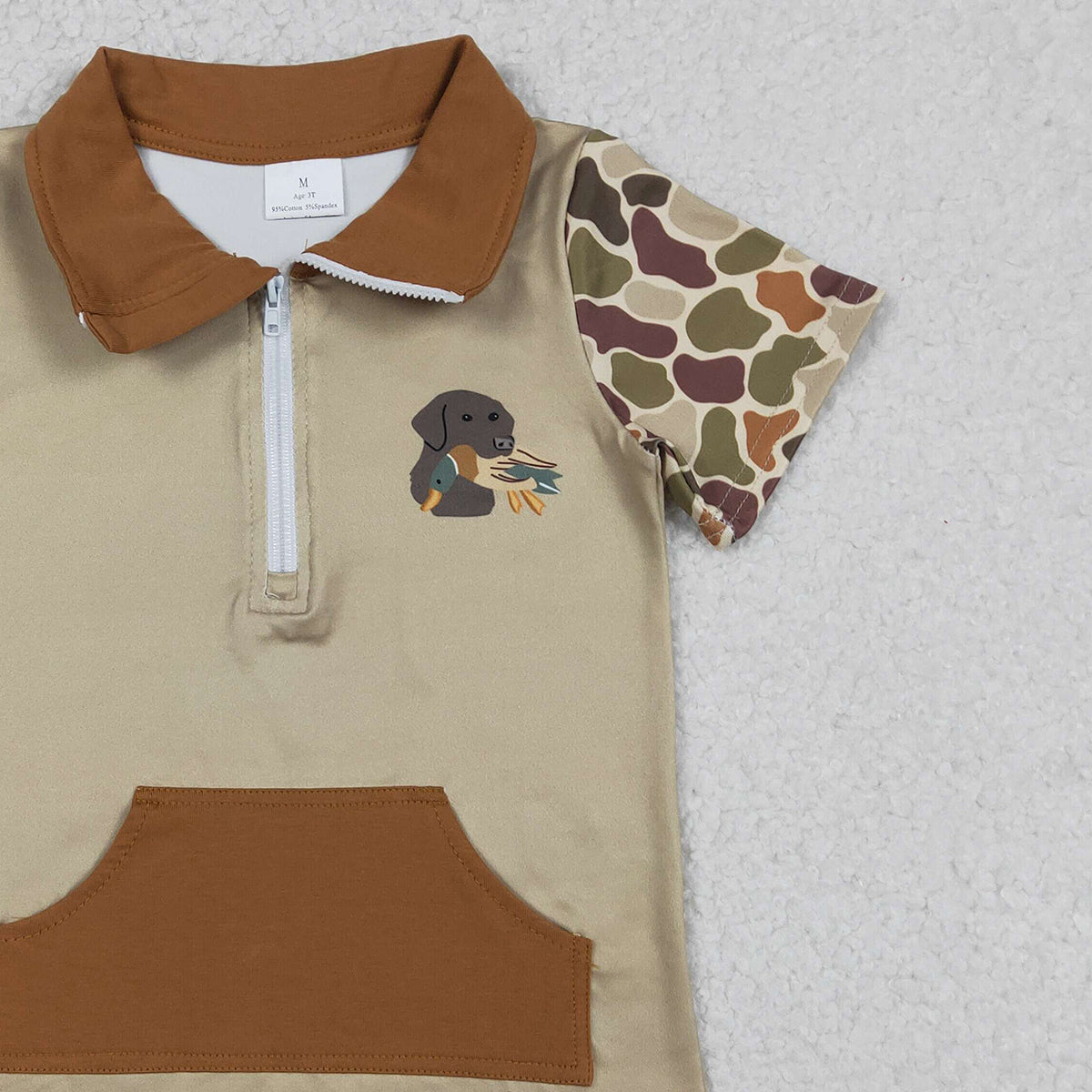 12.25 RTS NO MOQ （In stock）BT1532 Baby Boys Southern Khaki Camo Duck Dogs Zip Pockets Hunting Pullovers Top