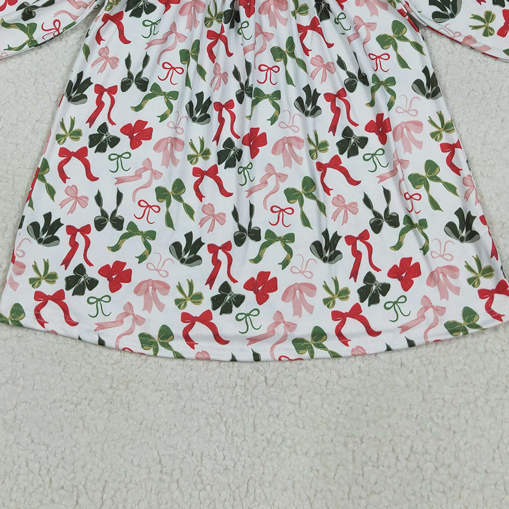 RTS NO MOQ （In stock）GLD1094 Baby Girls Winter Dress Baby Girls Smocked Embroidery Merry Christmas Colorful Bows Knee Length Dresses