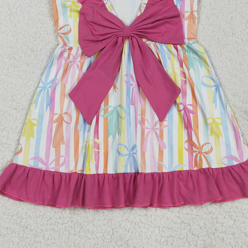 7.16  GSD2322RTS NO MOQ Baby Girls Summer Dress Baby Girls Colorful Stripe Bows Knee Length Dresses