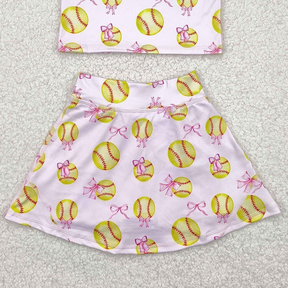 5.16  GSD2045 RTS NO MOQ Baby Girls Yoga Outfits Sleeveless softball bow top skirt girls active wear set