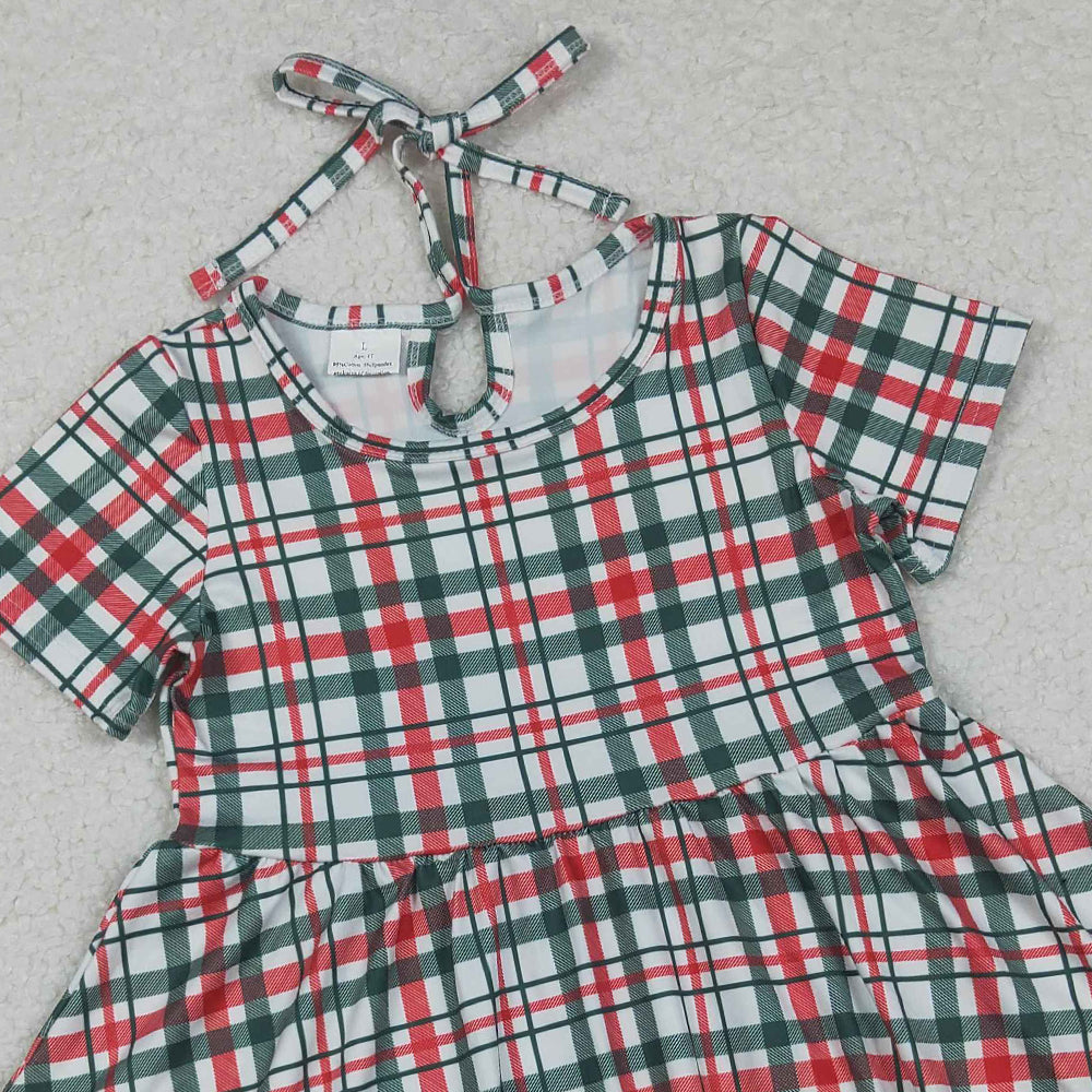 RTS NO MOQ （In stock）GSD2613 Baby Girls Summer Dress Baby Girls Red Green Checked Christmas Ruffle Knee Length Dresses
