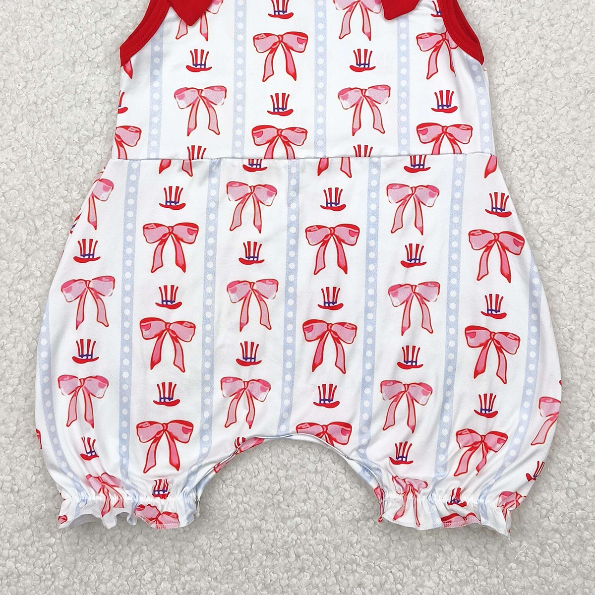6.09   SR2765RTS NO MOQ  Baby Girls Summer Rompers Baby Infant Girls 4th Of July Bows Hats Rompers