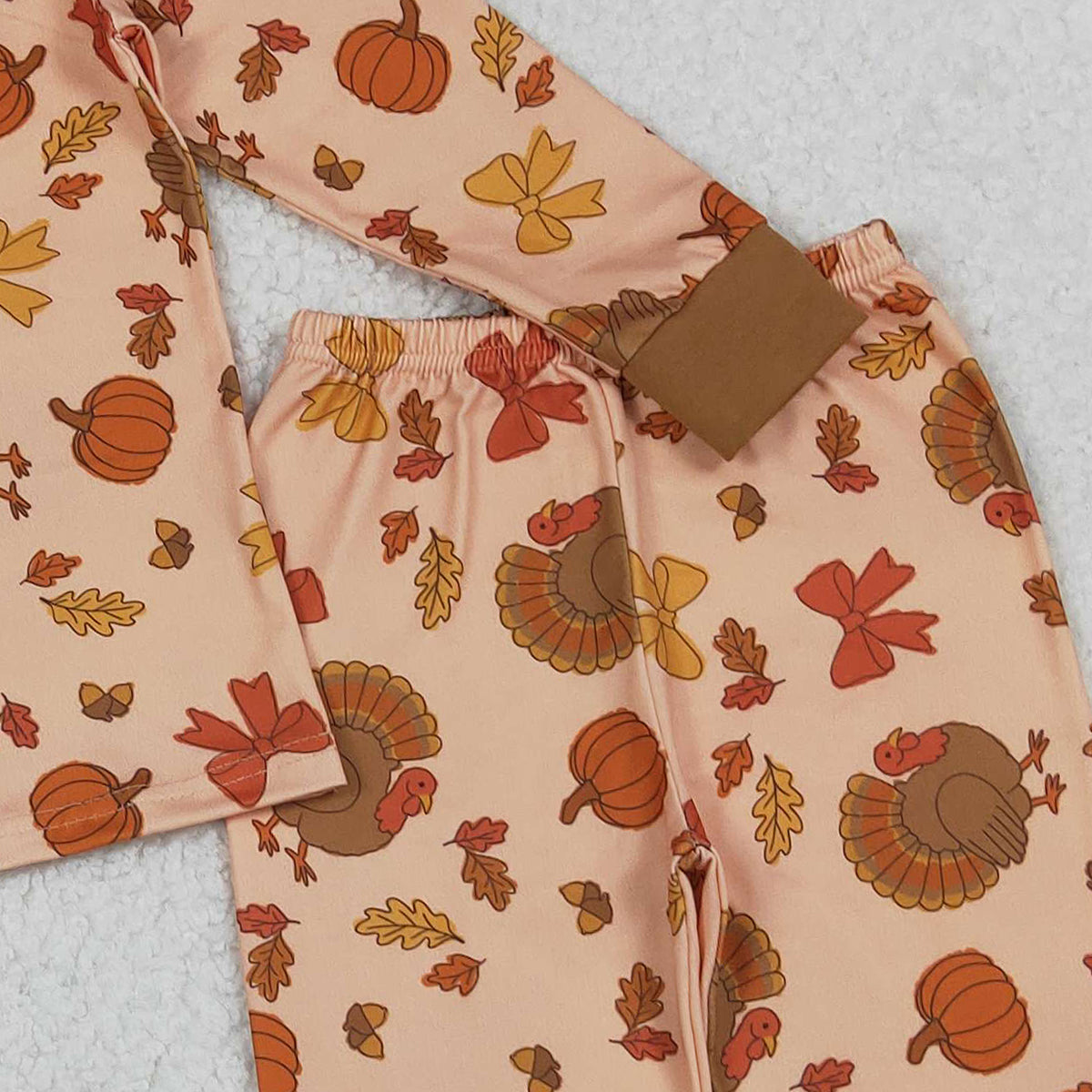 10.11 RTS NO MOQ （In stock）GLP2883 Baby Girls Turkey Pumpkins Top Pant Thanksgiving Pajamas Sets