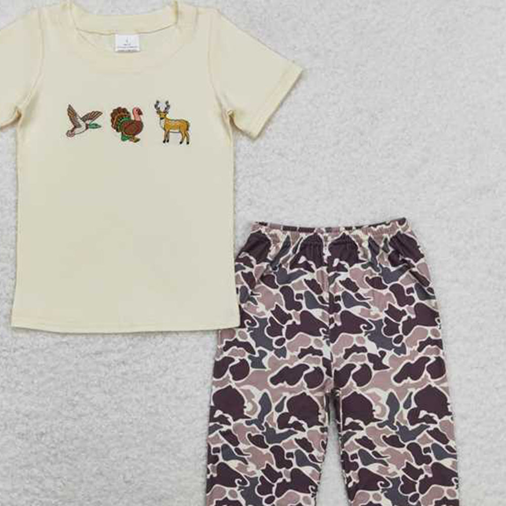 6.11   BSPO0445 RTS NO MOQ Baby Boys Spring Outfits Baby Boys Duck Turkey Deer Top Camo Pants Clothes Sets