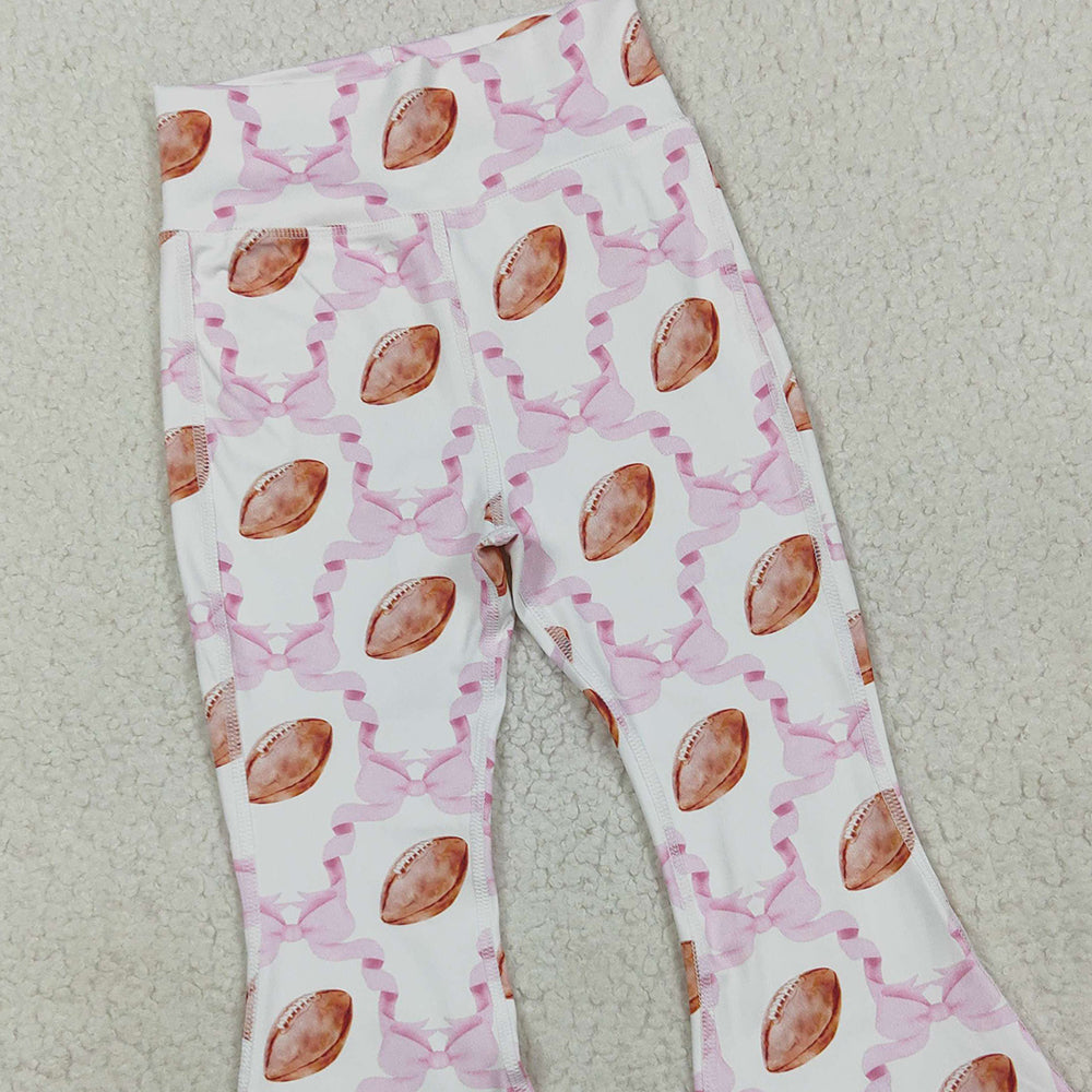 RTS NO MOQ （In stock）P0780 Baby Girls Yoga Pants Baby Girls Pink Bow Footballs Plaid Yoga Active Bell Bottom Pants