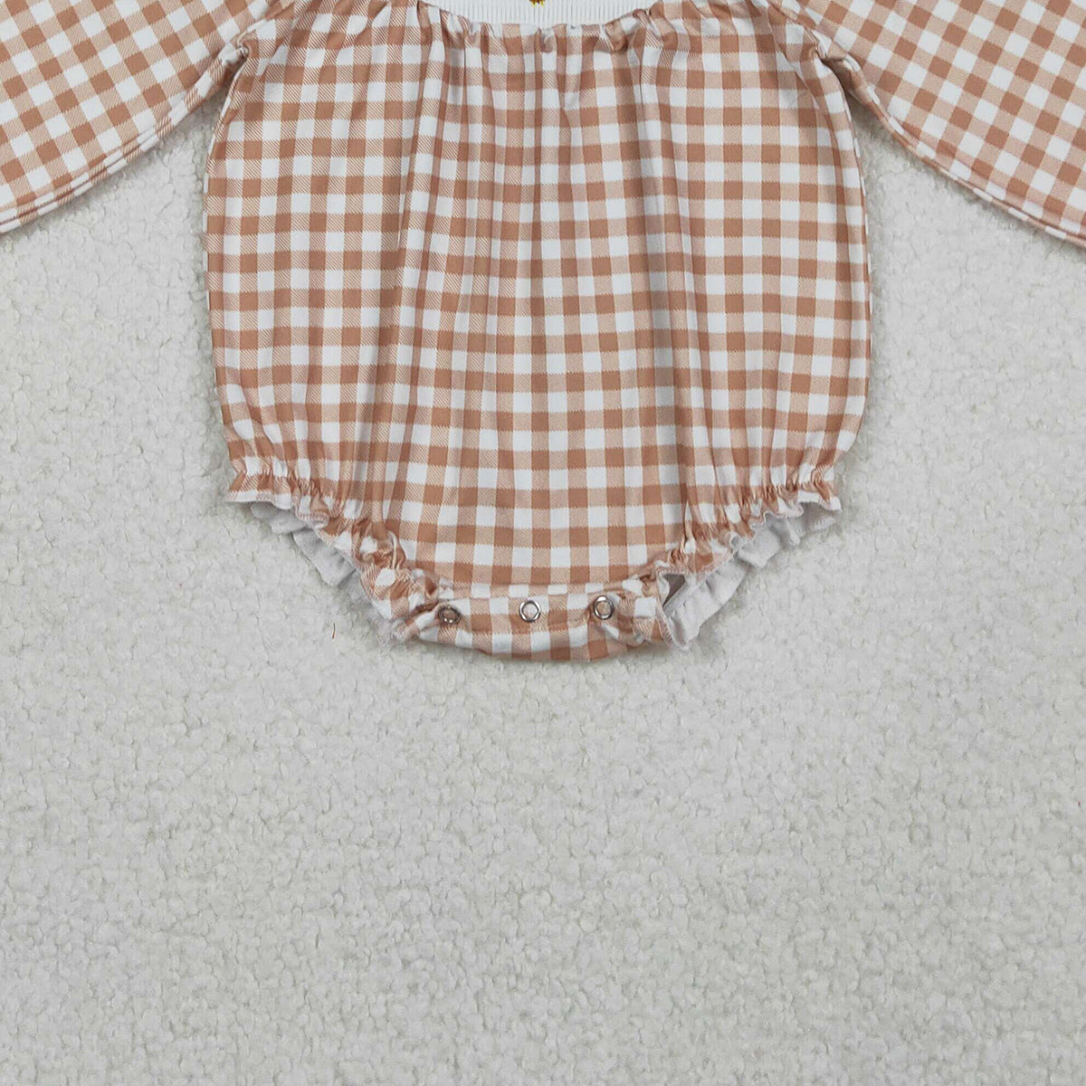 10.27 RTS NO MOQ （In stock）LR2205 Baby Girls Winter Rompers Smocked Turkey Leaves Baby Girls Khaki Checked Thanksgiving Ruffle Rompers