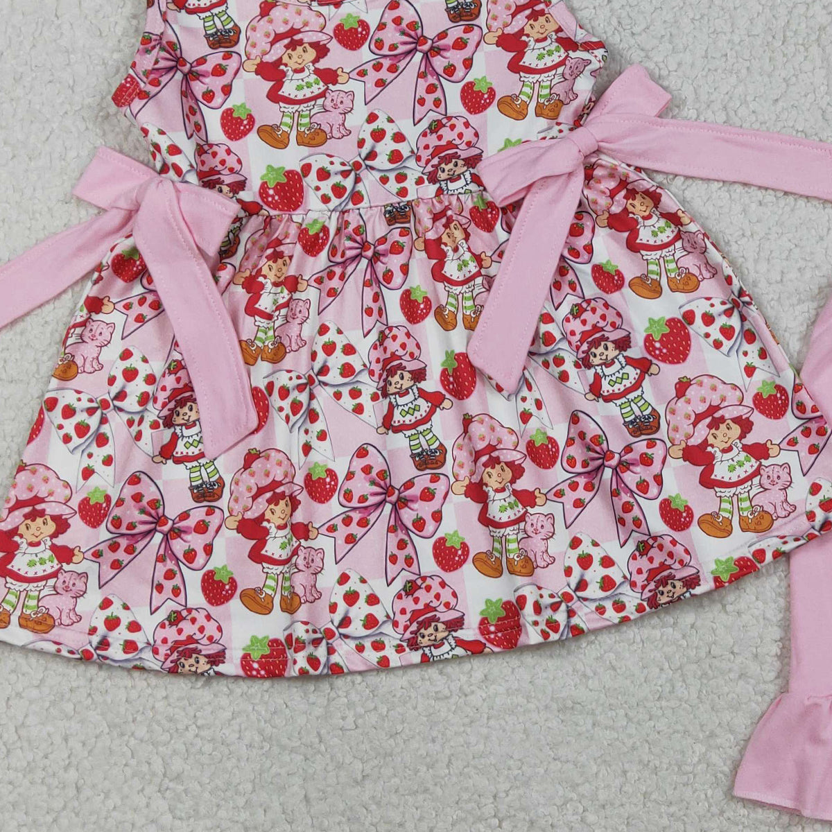 3.28 RTS NO MOQ （In stock）GSSO3104 Sleeveless strawberry bow tunic ruffle shorts girls outfits