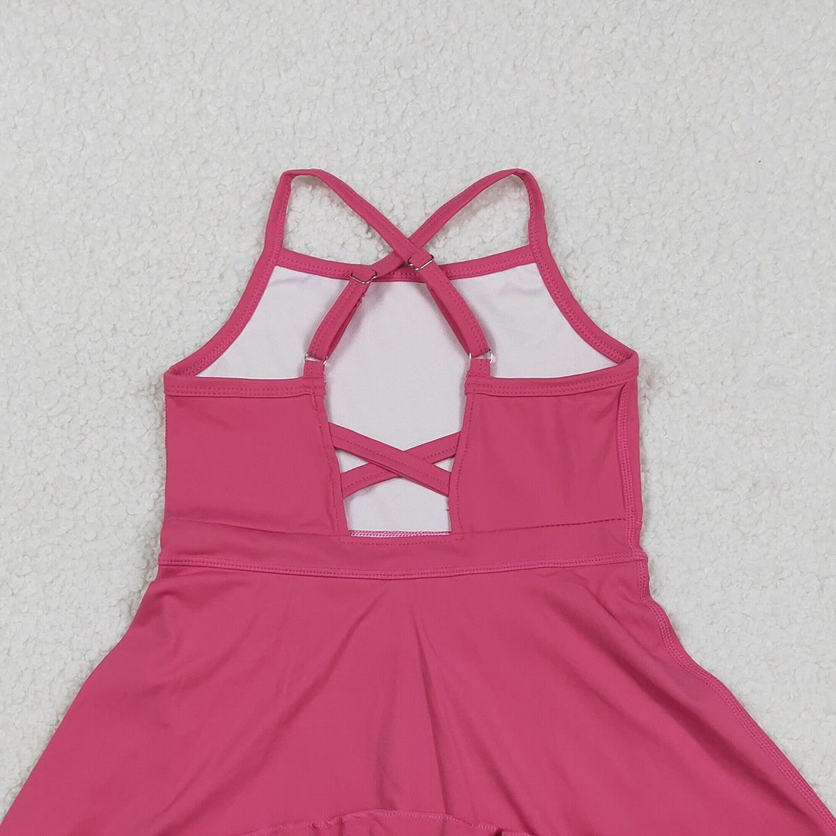 3.11 RTS NO MOQ （In stock）S0727 Kids Fashion Clothes Baby Girls Hot Pink Strap Yoga Active Shorts Ruffle Knee Length Dresses