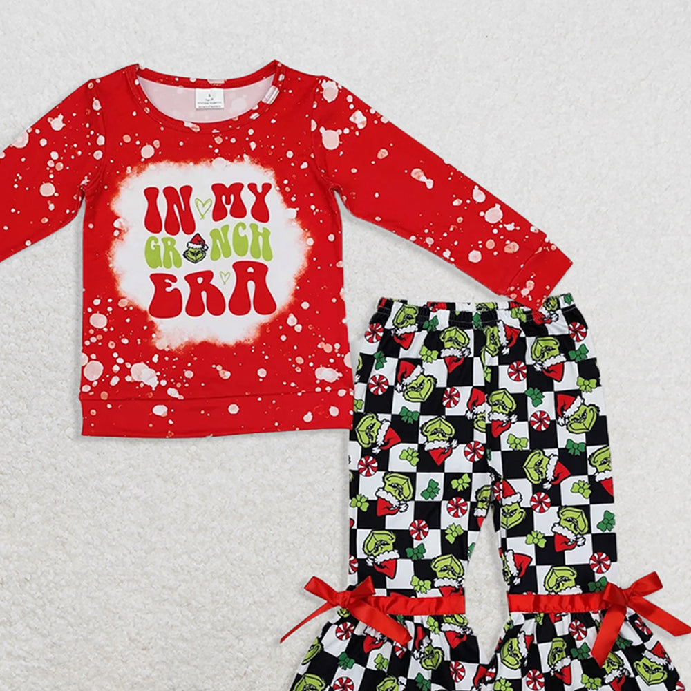 8.19 GLP1902 RTS NO MOQ Baby Girls Winter Outfits  Baby Girls Green Frog Era Tops Bell Pants Clothes Sets